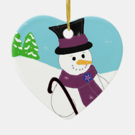 Glad snöman julgransprydnad keramik