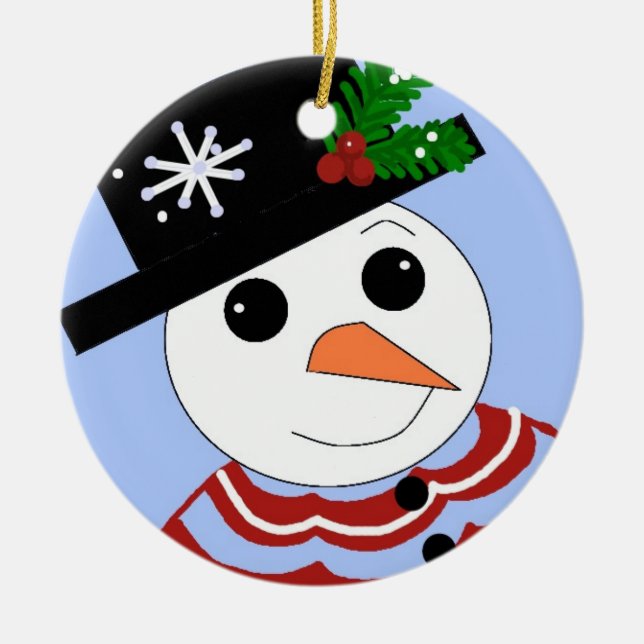 Glad snöman julgransprydnad keramik (Framsidan)