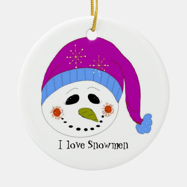 Glad snöman julgransprydnad keramik (Framsidan)