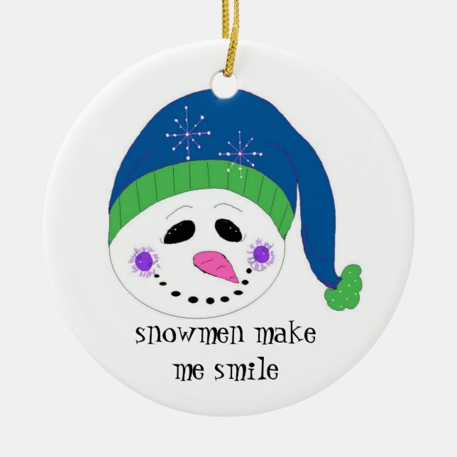 Glad snöman julgransprydnad keramik (Framsidan)