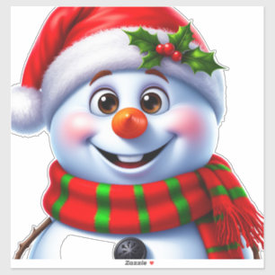 Glad snöman med jultomtehatt klistermärken