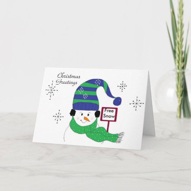 Glad snöman med randig mössa helgkort (Framsida)