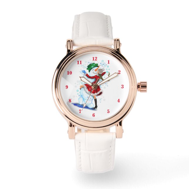 Glad snöman och flicka dansar tango julfest armbandsur (Framsida)
