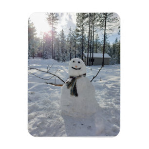 Glad snöman original vinterfotografering magnet