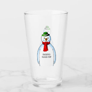 Glad snöman på en julglas kopp