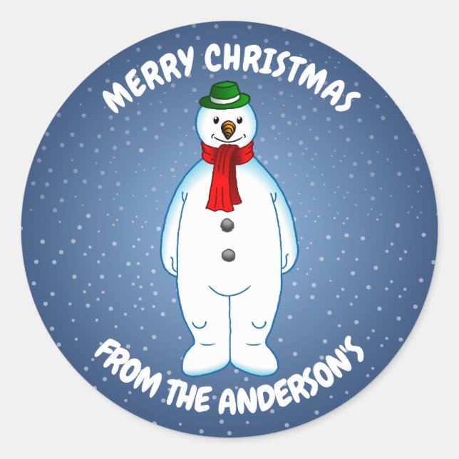 Glad snöman runt klistermärke (Framsida)