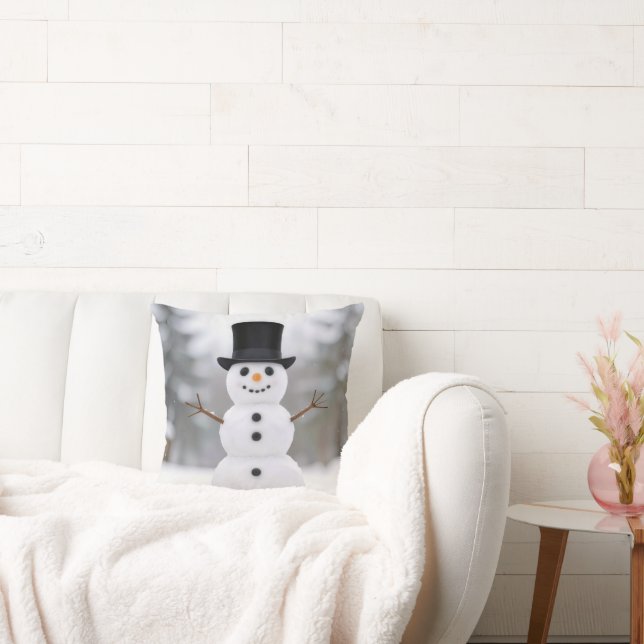 Glad snöman som bär en topp hatt kudde (Soffa)