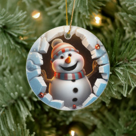 Glad snöman som njuter av vintern. julgransprydnad keramik