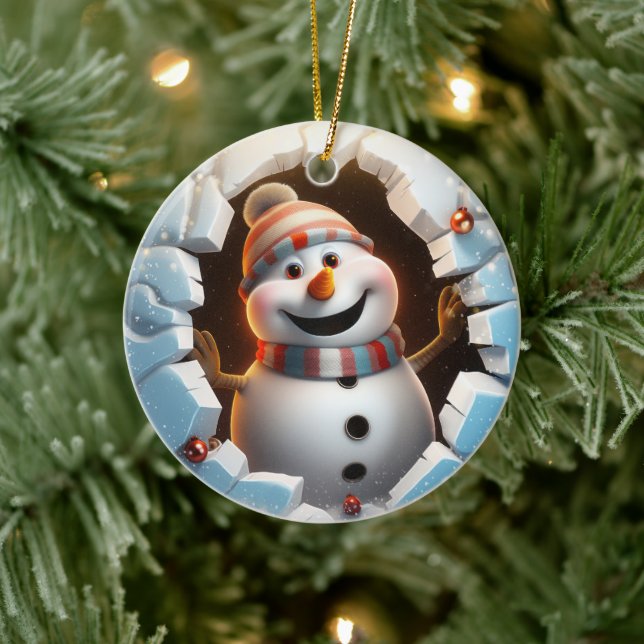 Glad snöman som njuter av vintern. julgransprydnad keramik (Träd)