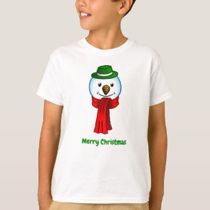 Glad snömannen med sin röda halsduk t shirt