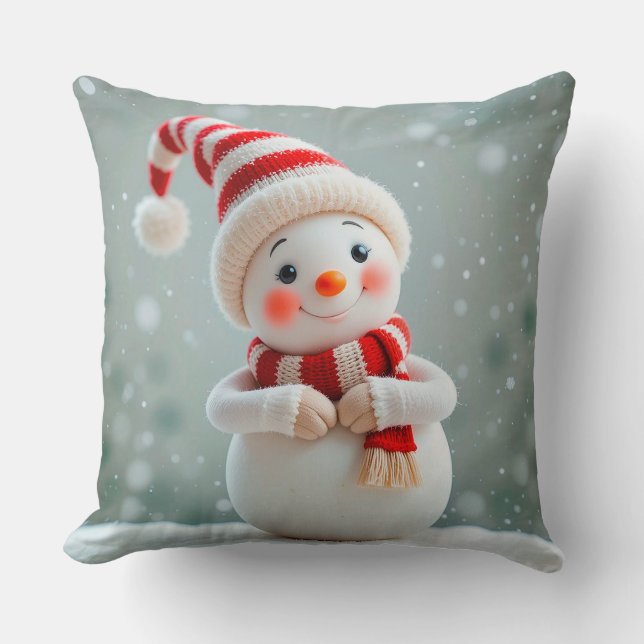 Glad snömannenfigur med höstlovshatt kudde (Framsida)