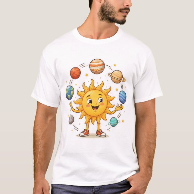 Glad Sol Balanserar Planeter T-Shirt Design (Framsida)