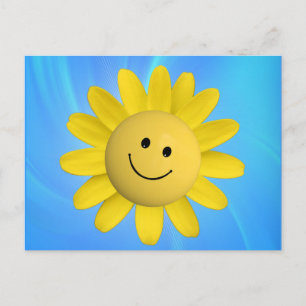 GLAD SOL BLOMMA SMILIE ANSIKTE SERIEFIGUR BLÅ  VYKORT