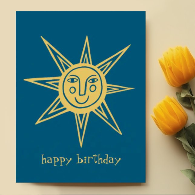 Glad Sol GRATTIS PÅ FÖDELSEDAGEN ANPASSAD Vykort (Happy birthday sun custom postcard, add your own text)