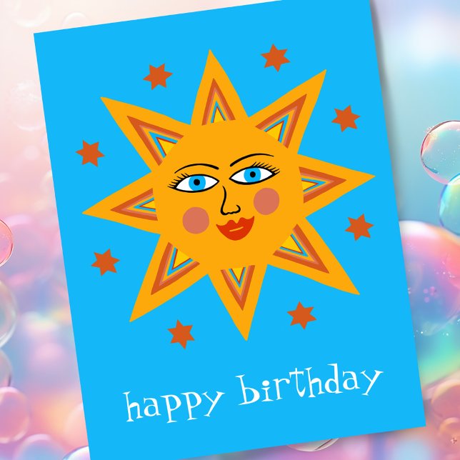 Glad Sol GRATTIS PÅ FÖDELSEDAGEN SPECIAL   Vykort (Cheerful Boho Sun HAPPY BIRTHDAY CUSTOM Postcard - add your own text to customize
)