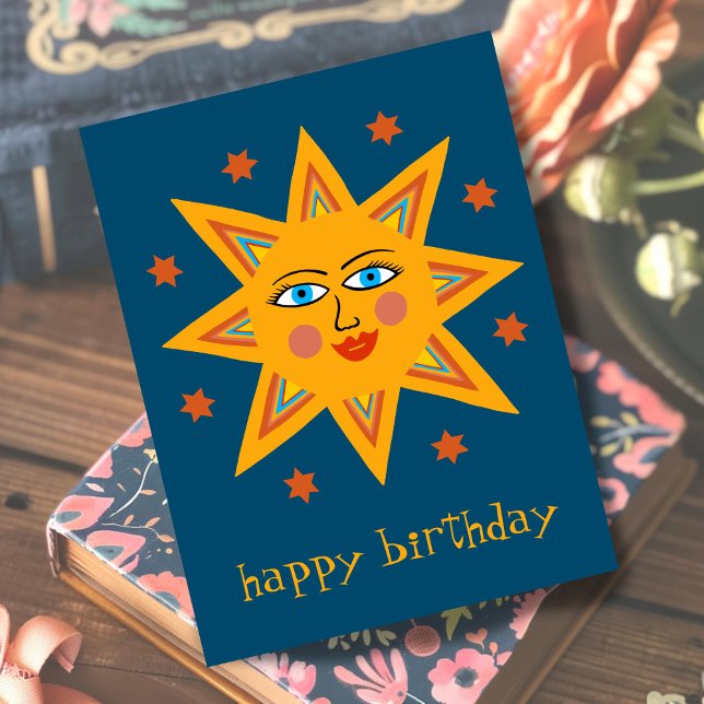 Glad Sol GRATTIS PÅ FÖDELSEDAGEN SPECIAL  Vykort (Cheerful Sun HAPPY BIRTHDAY CUSTOM Postcard
)