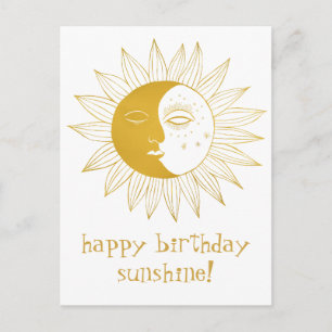 Glad Sol & Måne GLAD FÖDELSEDAG ANPASSAD Guld Vykort