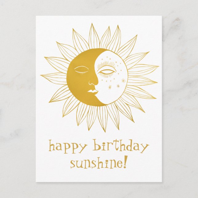 Glad Sol & Måne GLAD FÖDELSEDAG ANPASSAD Guld Vykort (Framsida)