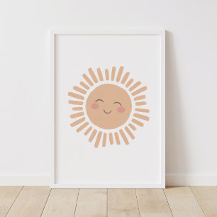 Glad sol neutrala barnkammardekorationsaffisch poster