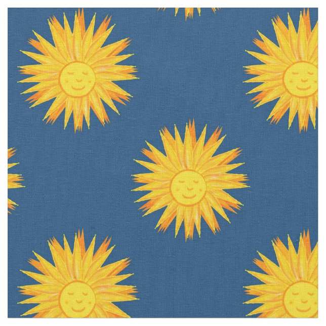 Glad sol på blåmodern himmelsmönster tyg (Närbild)