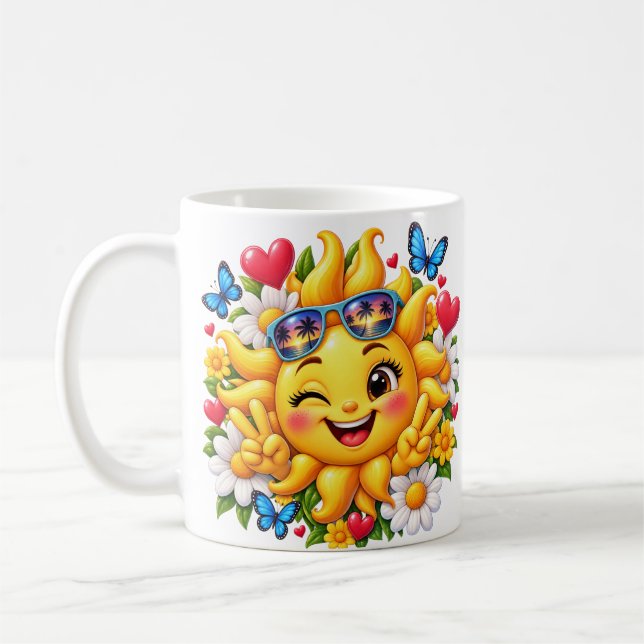 Glad Solsken Blommig Regnbåge Kaffemugg (Vänster)