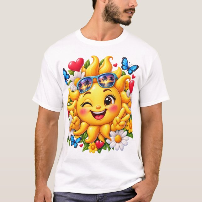 Glad Solsken Blommig Regnbåge T Shirt (Framsida)
