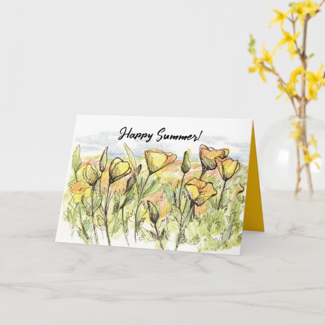 Glad sommar Kalifornien vallmo Vilda blommor Kort (Gul blomma)