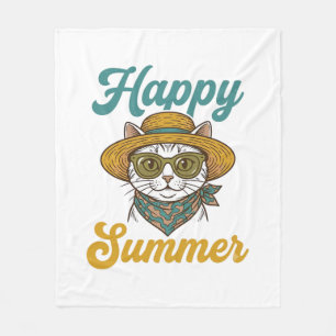 Glad sommar katt vintage gravyr skjorta design_1 fleecefilt