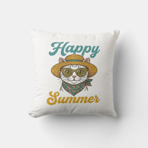 Glad sommar katt vintage gravyr skjorta design_1 kudde