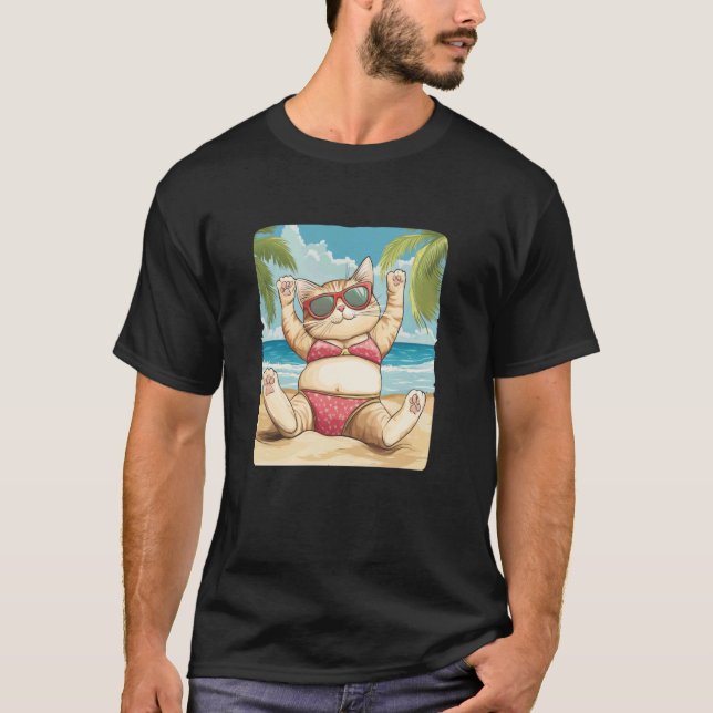 Glad sommarlov med denna Bikini Katt Kostym T Shirt (Framsida)