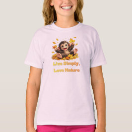 Glad söt apa som leker i fallande höstlöv t shirt