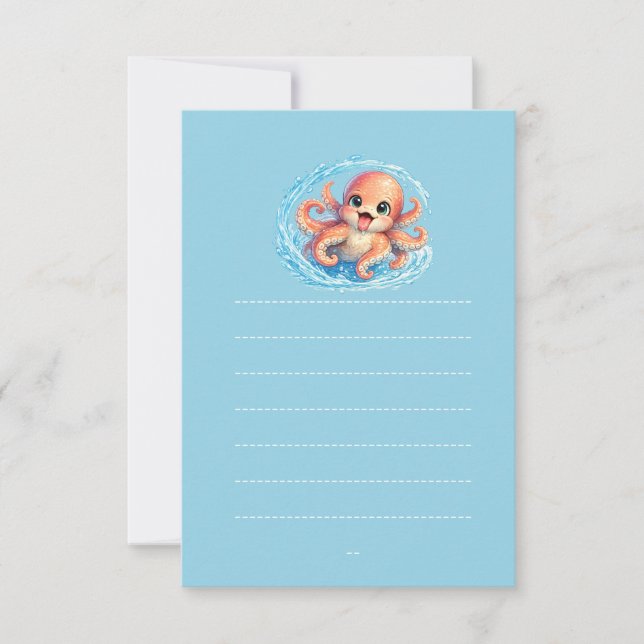 Glad söt bläckfisk Kawaii Havsliv Illustration Inbjudningar (Framsida)