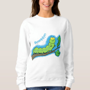 Glad söt grön larv serieillustration t shirt