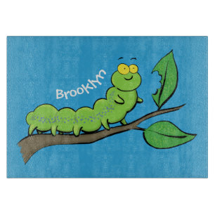 Glad söt grön larv tecknad illustration