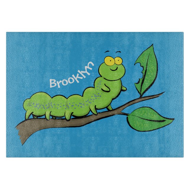 Glad söt grön larv tecknad illustration (Framsidan)