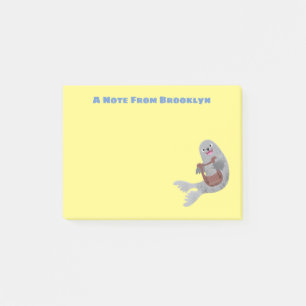 Glad söt harpung illustration i tecknad stil post-it block