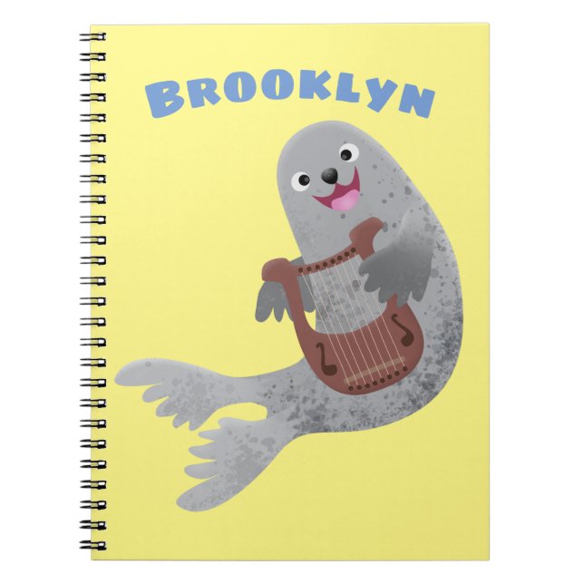 Glad söt harpunsel tecknad illustration anteckningsbok (Framsidan)