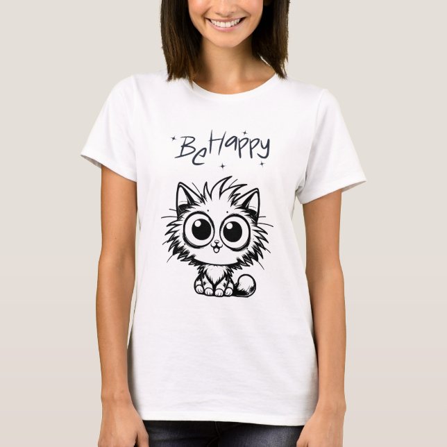 Glad Söt Katt Grafisk Design T Shirt (Framsida)