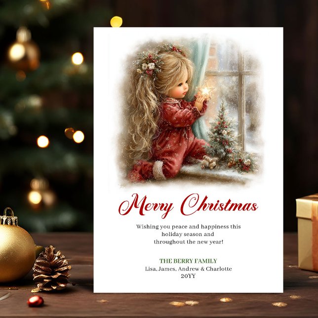 Glad Söt Liten Flicka Högtidsstämning Jul Julkort (Joyful Cute Little Girl Holiday Scene Christmas Card

)