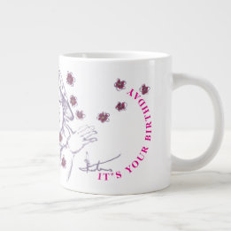 Glad söt liten flicka som ritar jumbo mugg