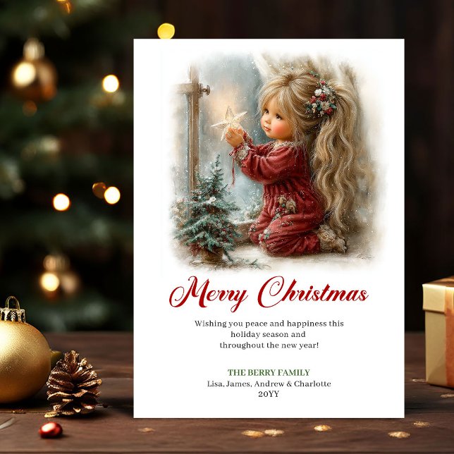 Glad Söt Liten Flickas Julscen Högtid Julkort (Joyful Cute Little Girl Christmas Scene Holiday Card

)