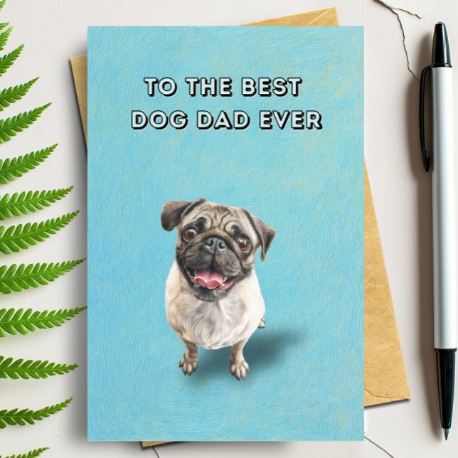Glad söt pug Bästa hundpappa någonsin Fars dag Kort (Skapare uppladdad)