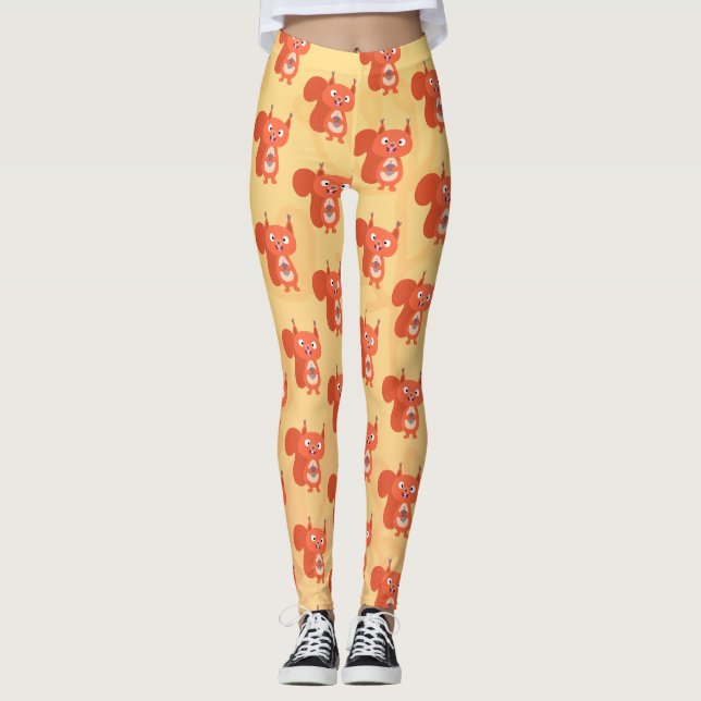 Glad söt röd ekorre tecknad illustration leggings (Framsida)