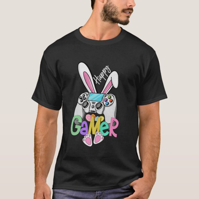 Glad spelare påskharen spelkontroll påsk  t shirt (Framsida)