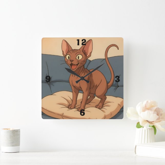 Glad Sphynx Katt Fyrkantig Klocka (Hem)