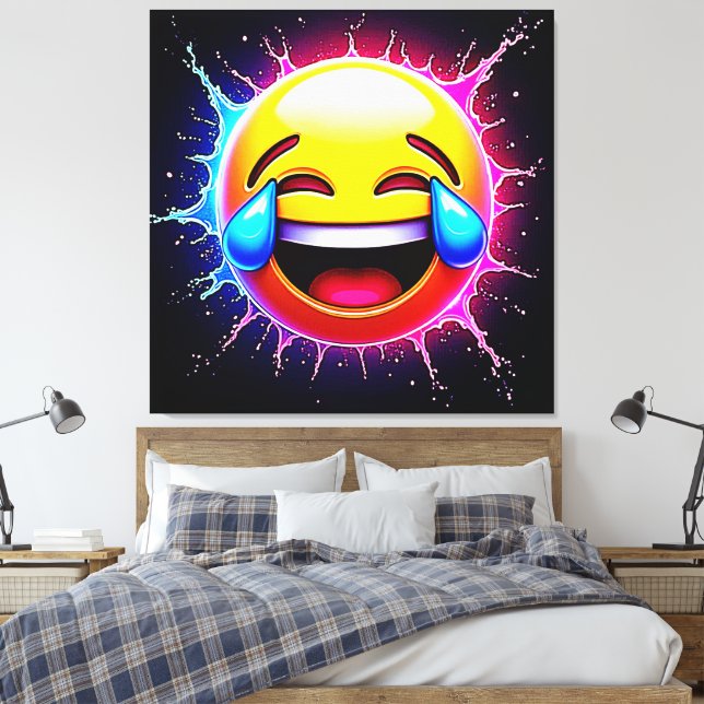Glad Splash: Skrattande Emoji-konst Canvastryck (Insitu (sovrum))