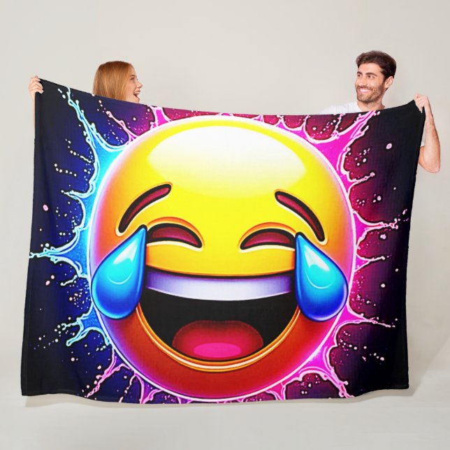 Glad Splash: Skrattande Emoji Konst Fleecefilt (På plats)