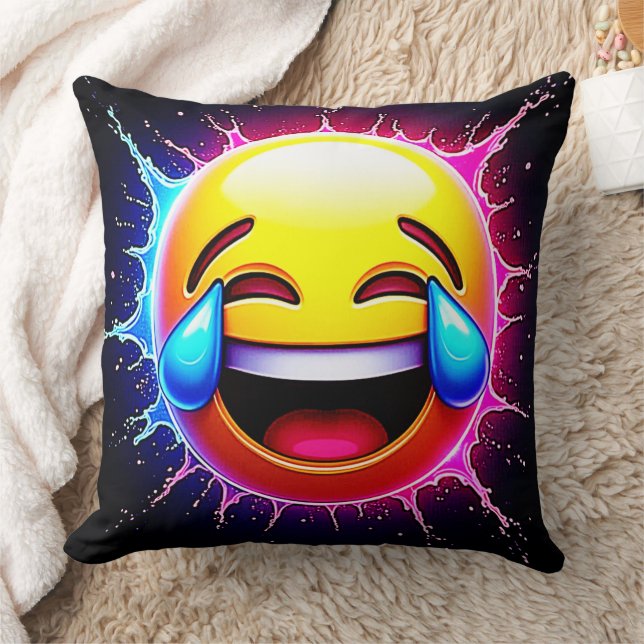 Glad Splash: Skrattande Emoji-konst Kudde (Filt)