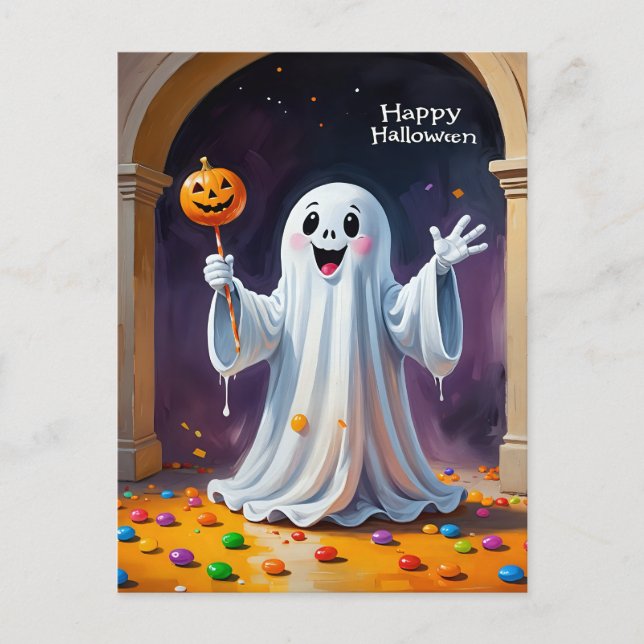 Glad spöke med pumpa vykort (Framsida)