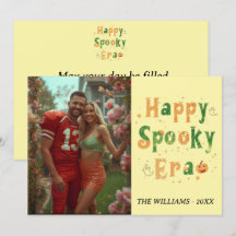 Glad spökig era-kort, familjefoto halloween 